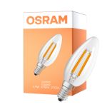 Osram Classic LED E14 Candle Filament Clear 2.9W 470lm - 827 Extra Warm White | Dimmable - Replaces 40W