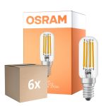 Multipack 6x Osram LED Special E14 Tubular Bulb T26 Filament Clear 6.5W 730lm - 827 Extra Warm White | Dimmable - Replaces 55W
