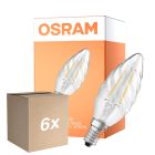 Multipack 6x Osram Classic LED E14 Twisted candle Filament Clear 2.8W 250lm - 827 Extra Warm White | Dimmable - Replaces 25W
